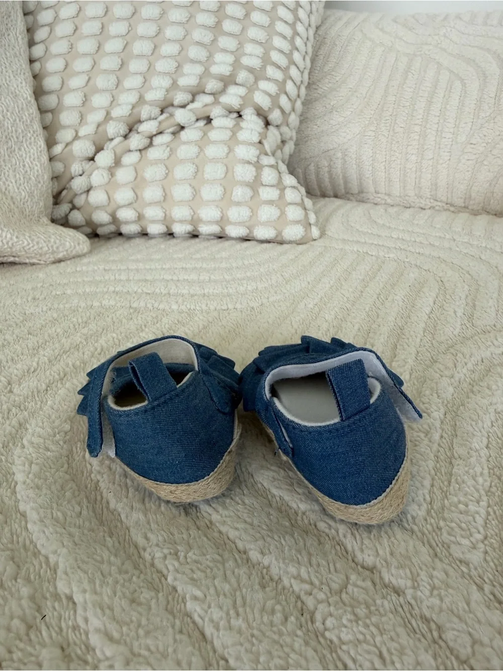 Baby Denim Ruffle Espadrille Mary Jane Shoes- 0-6 M, NEW